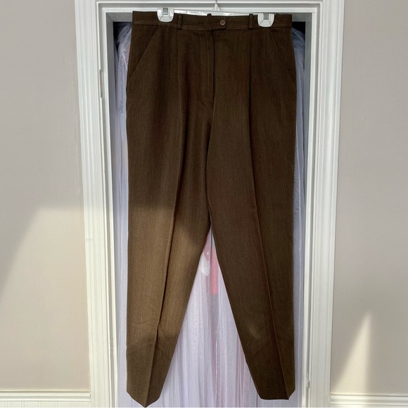Vintage Nygard Collection Pleated High Waisted Dress Pants - Brown Tweed - Picture 11 of 12